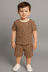 Brown Leopard Print Kids' T-Shirt & Shorts Set – Cotton Jersey