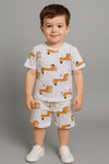 White Giraffe Print Kids' T-Shirt & Shorts Set – Cotton Jersey